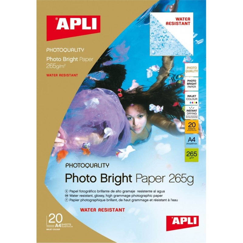 PAPEL PHOTO APLI A4 Bright Water Resistant 265g.
