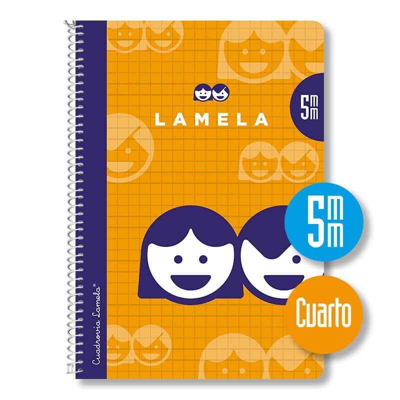 Cuaderno Espiral LAMELA Fluor, 4º 80 Hojas Cuadro 4 mm. Tapa Plástico  (Amarillo)