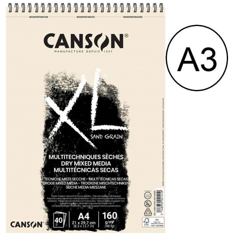 BLOC CANSON XL TOUCH ARENOSO 40H A3 BLANCO