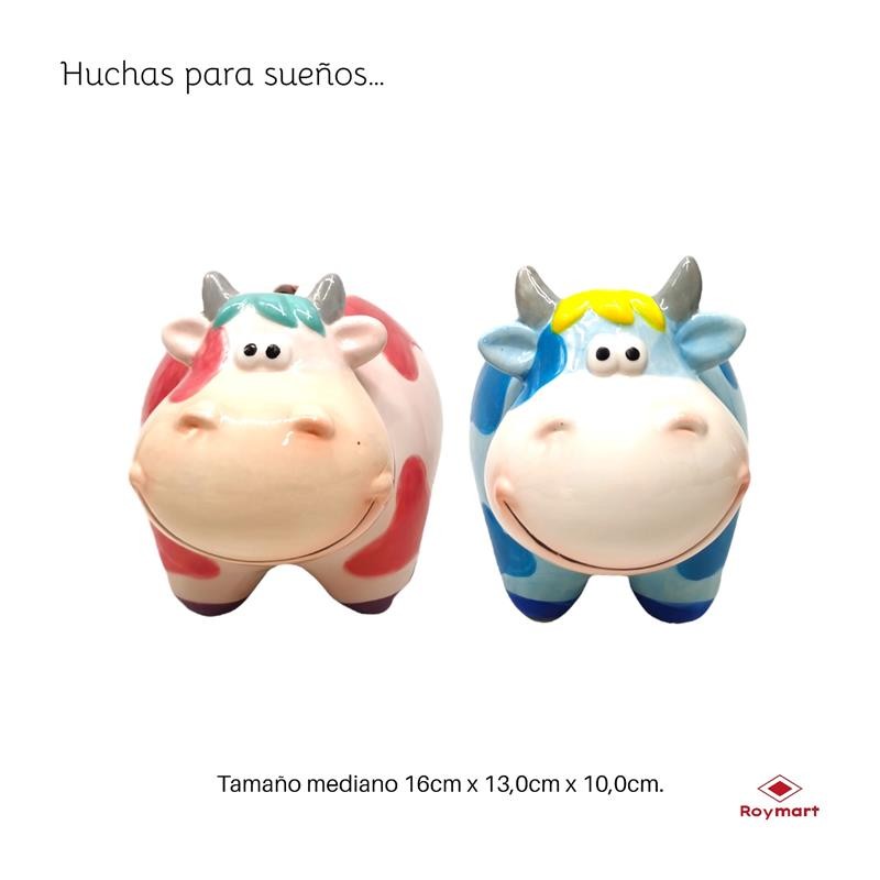 HUCHA MEDIANA VACA AZUL Y ROSA