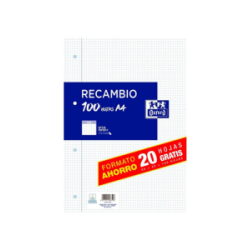 RECAMBIO A4 OXFORD 80+20H 4 TALADROS 4X4 90GR