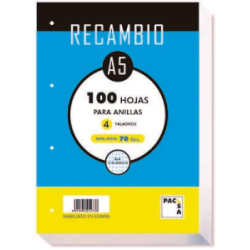 RECAMBIO PACSA A5 100H 4 TALADROS CUADRO 4X4 70GR