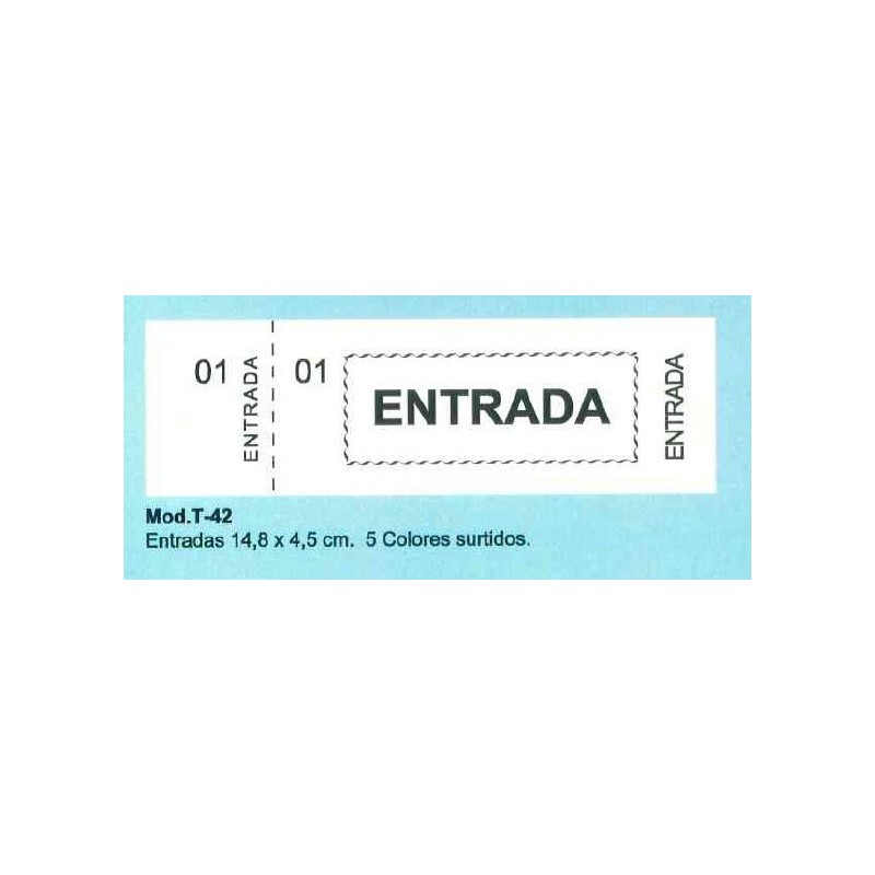 TALONARIO ENTRADAS 14,8X4,5 CM 5 COLORES SURTIDOS T-42/36 P/20