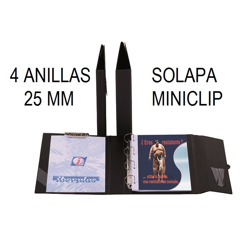 CARPETA PLÁSTICO Fº 4 ANILLAS 25 mm SOLAPA/CLIP
