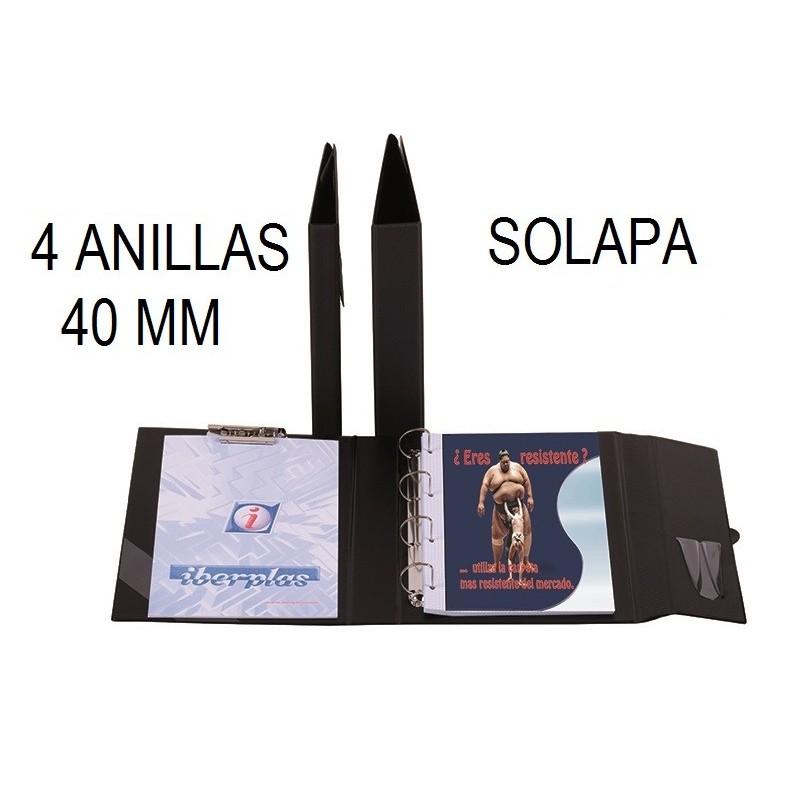 CARPETA PLÁSTICO Fº 4 ANILLAS 40 mm SOLAPA